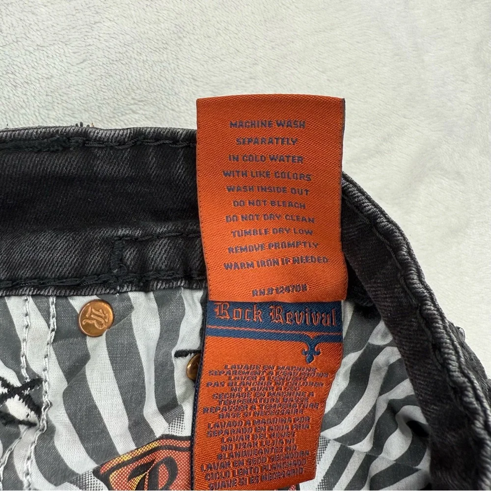 Rock Revival Mens Jean Shorts Size 32 Black Lorenzo Jorts Distressed Embroidery - Picture 14 of 14